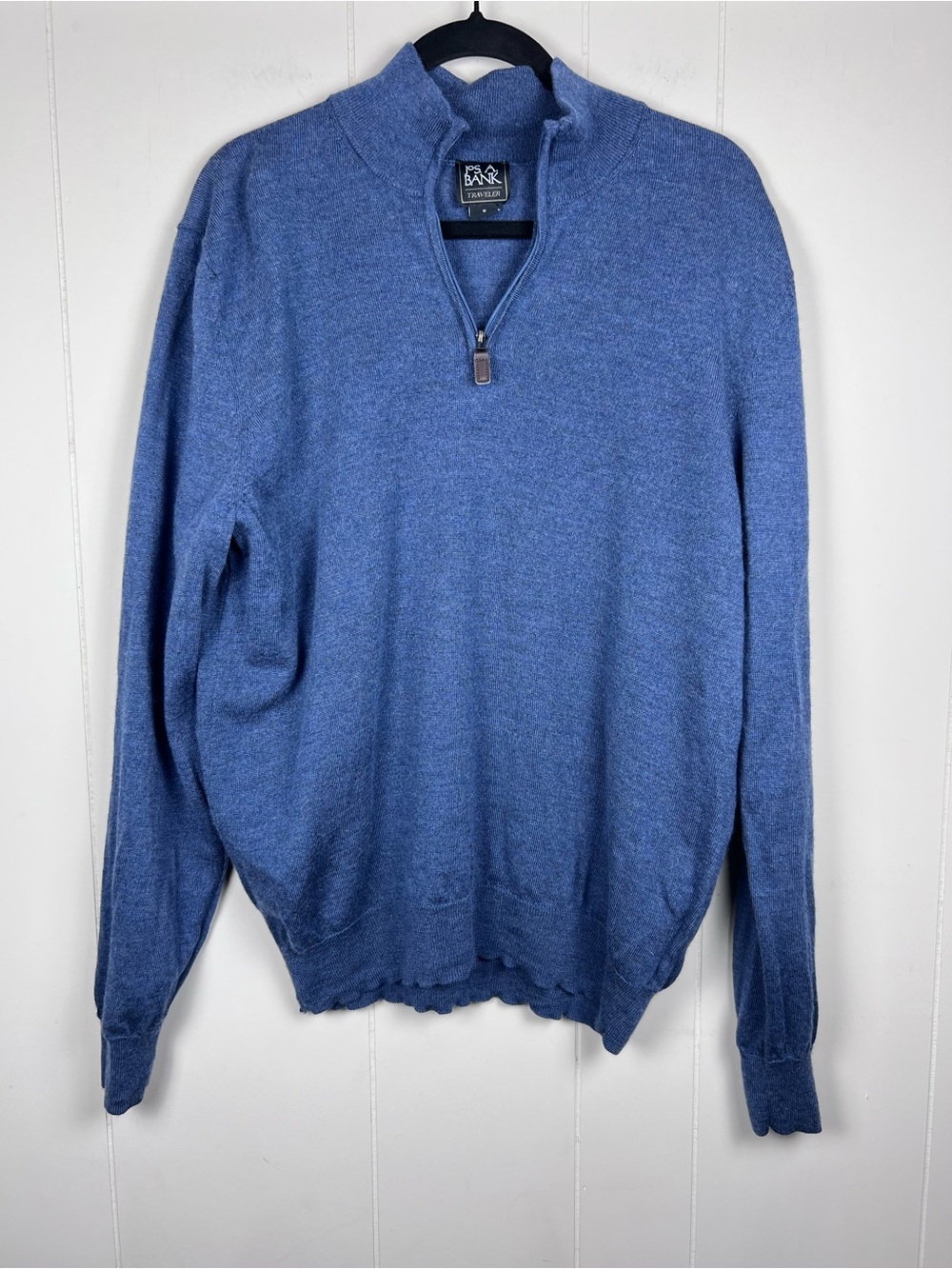 Merino Wool Jos A. Bank 1/4 Zip Pullover Sweater Blue Nautical Fisherman